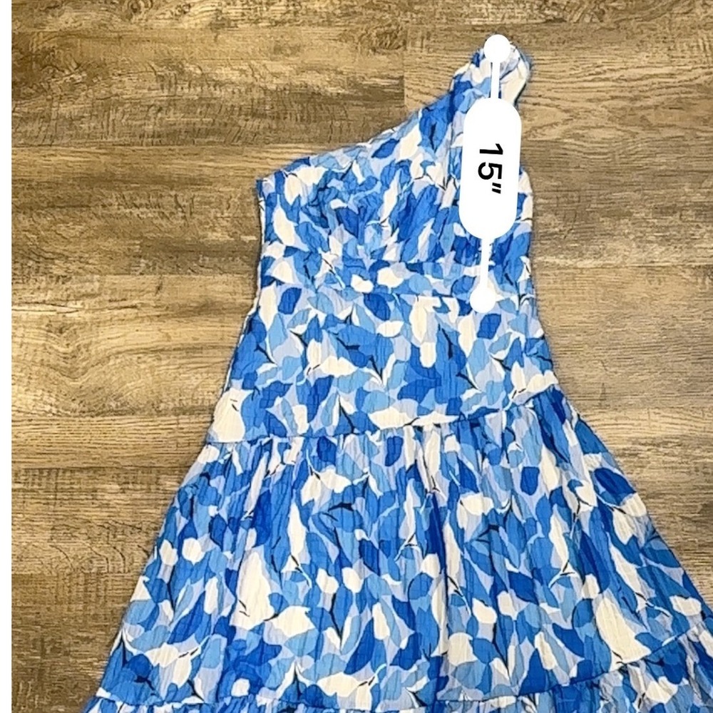 Billy J Jayda Maxi Dress Blue Floral One Shoulder Tiered Wedding Guest Size 10 - Picture 10 of 14